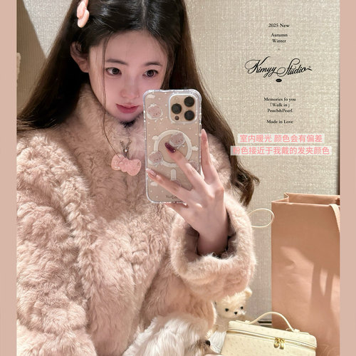 小熊冬日walk日常通勤保暖环保皮草外套短款加厚毛毛外套皮毛一体