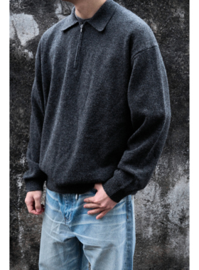 CAMDRCE美丽诺百分百羊毛针织美产IDEAL半拉链POLO衫长袖领毛衣