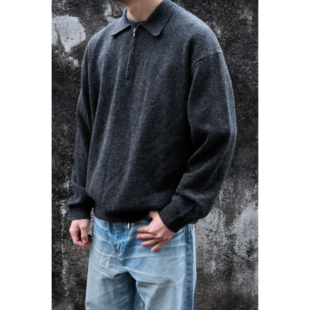 CAMDRCE美丽诺百分百羊毛针织美产IDEAL半拉链POLO衫长袖领毛衣