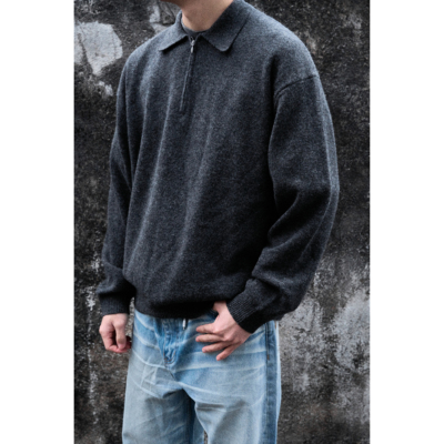 CAMDRCE美丽诺百分百羊毛针织美产IDEAL半拉链POLO衫长袖领毛衣