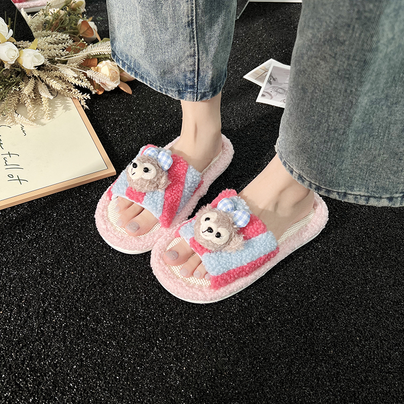 亚麻拖鞋女春夏新款雪莉玫玩偶室内居家防滑静音软底无声棉拖鞋女