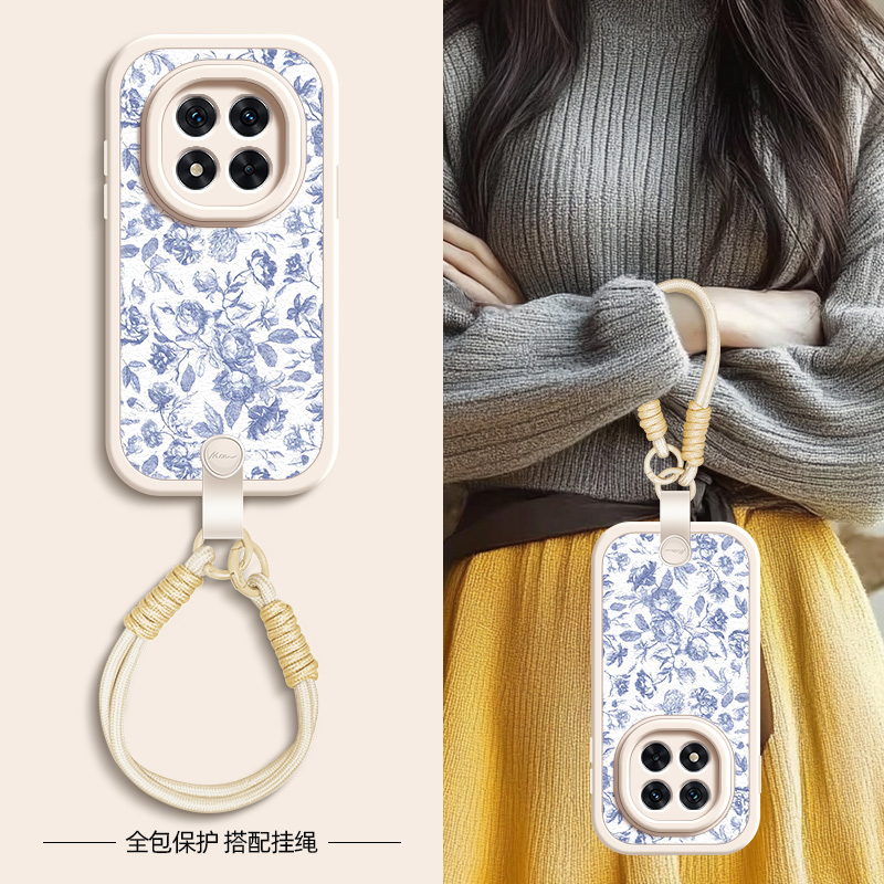 复古花卉适用红米note14手机壳note15pro+/note13/12小米redmi小羊皮11Tpro新款turbo3/10/9/8/7斜挎挂绳女款