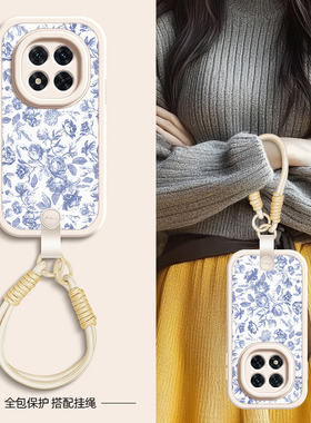 复古花卉适用红米note14手机壳note15pro+/note13/12小米redmi小羊皮11Tpro新款turbo3/10/9/8/7斜挎挂绳女款