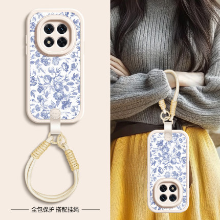 复古花卉适用红米note14手机壳note15pro+/note13/12小米redmi小羊皮11Tpro新款turbo3/10/9/8/7斜挎挂绳女款