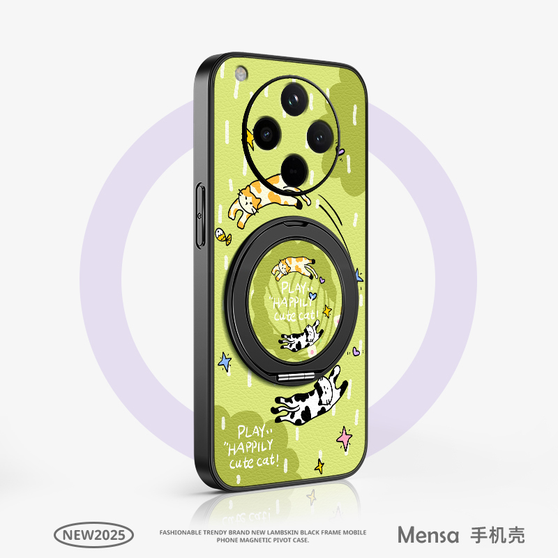 戏耍小猫适用oppoFindx8pro手机壳findx7保护套findx6新款Findx5磁吸支架旋转findx3女男款卡通小羊皮防摔