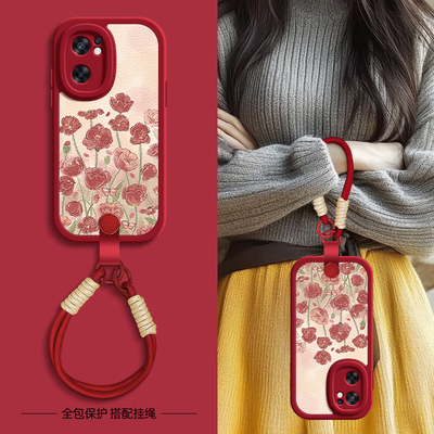 虞美人适用opporeno7手机壳Reno6pro小羊皮reno5/4/3新款5K夏天斜挎挂绳可背4se女款5G软壳oppo网红硅胶