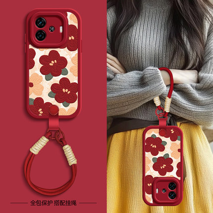 红色花瓣适用iqooz9turbo+手机壳vivoiqooz9保护套iqoo z8/z8x/z7/z7i/z6/z5/z5x新款iqoou3/u1秋冬挂绳