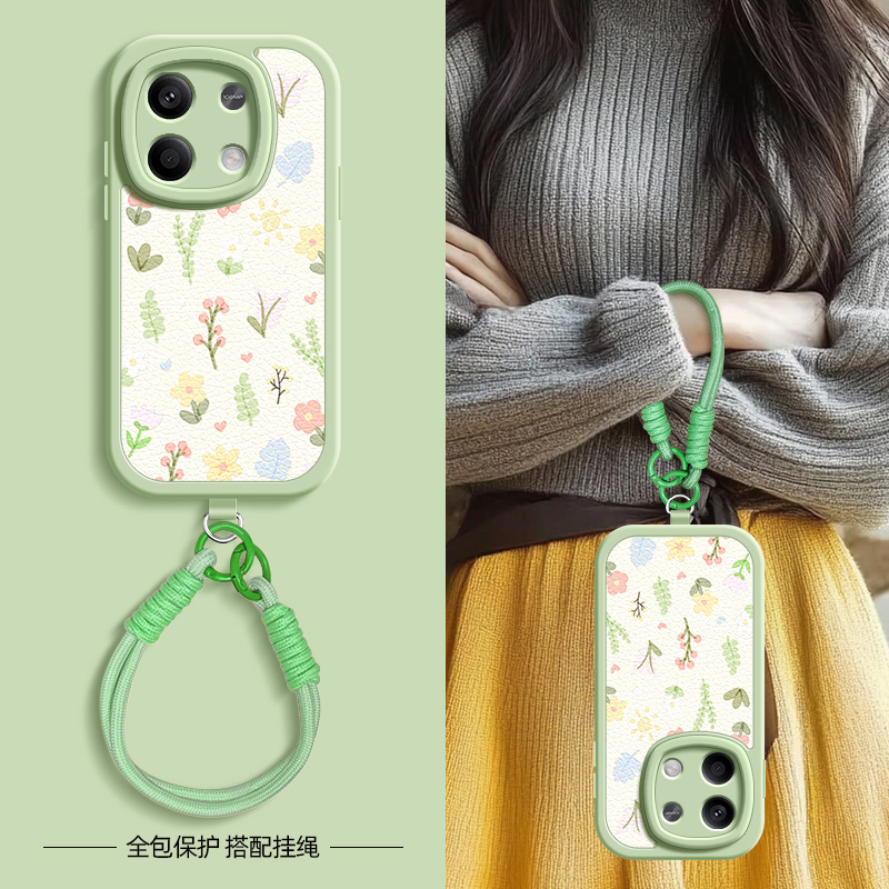 小碎花适用红米note14手机壳note13pro+/12小米redminote11Tpro新款turbo3/10/9/8/7春夏斜挎挂绳女款