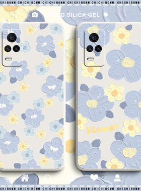 蓝色小花红米k40s手机壳个性创意redmik40s保护套卡通涂鸦全包镜头防摔液态硅胶男女潮新款网红
