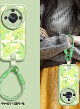 油画绿花适用荣耀X60手机壳华为荣耀x50/x40i保护套X70/x30i新款x50GT春夏斜挎挂绳x20/20se/x10女款9x可背8x