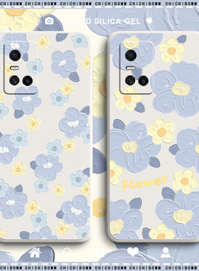 蓝色花朵vivos10手机壳防摔液态硅胶超薄vivo s10pro油画s10e全包s9创意s9e可爱网红新款潮卡通可爱情侣