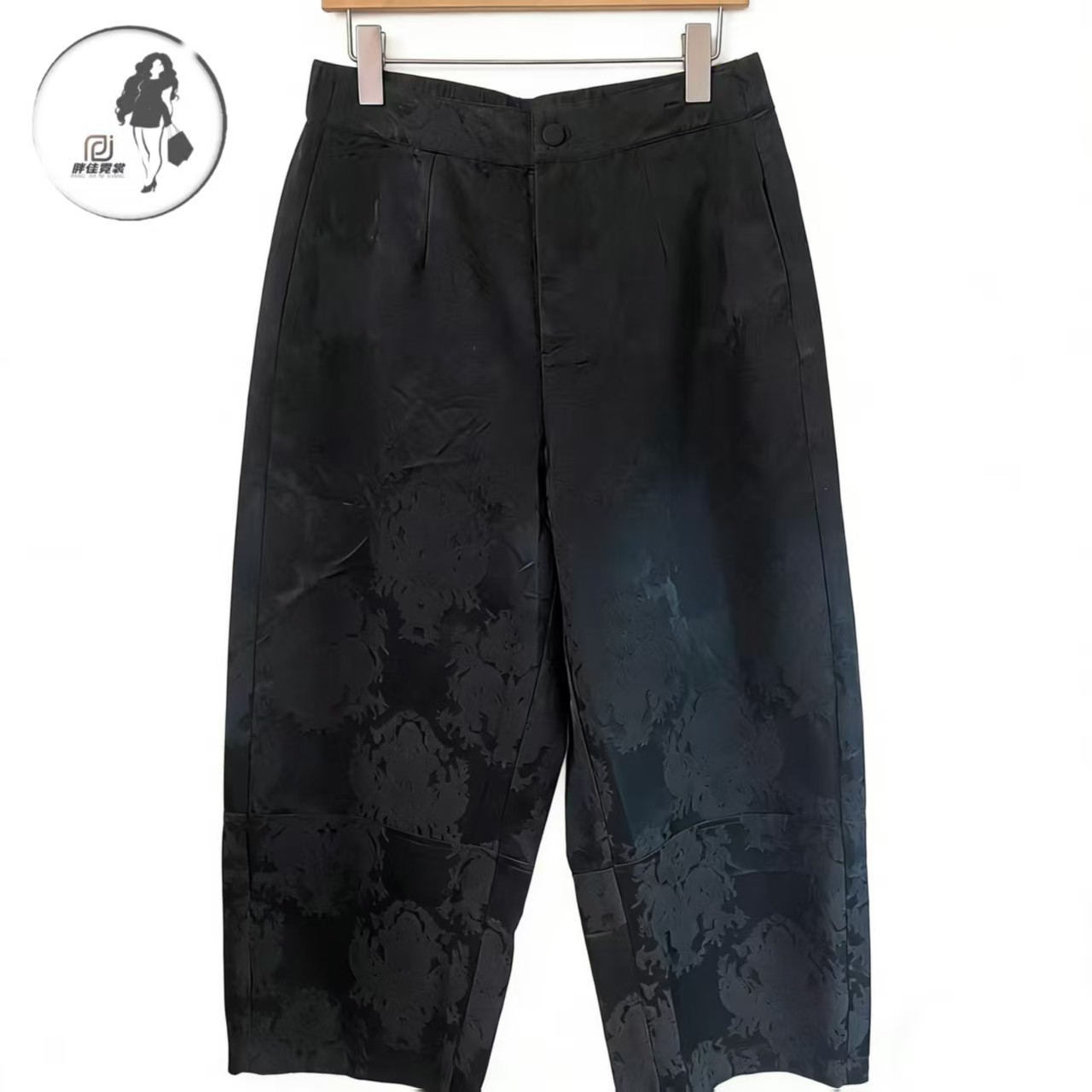 5193X春季新款大码中式国风缎面提花阔腿裤胖MM200斤显瘦百搭裤子,女装/女士精品,大码裤装,淘宝优惠券,粉丝福利购,淘宝优惠卷