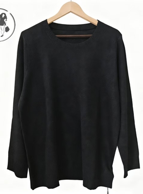 6053圆领长袖针织衫女加大码宽松上衣胖MM显瘦减龄冬季大码内搭