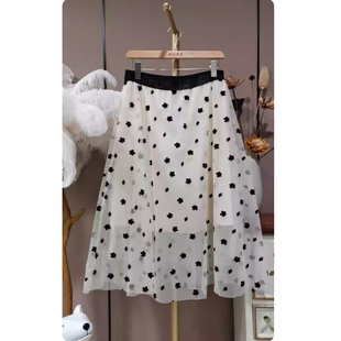 6366高端精致胖MM200斤显瘦松紧腰网纱2024新款a字洋气半身裙