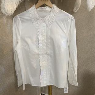 翻领蕾丝镂空花边精致纯色衬衣女 新款 3691大码 品牌秋季