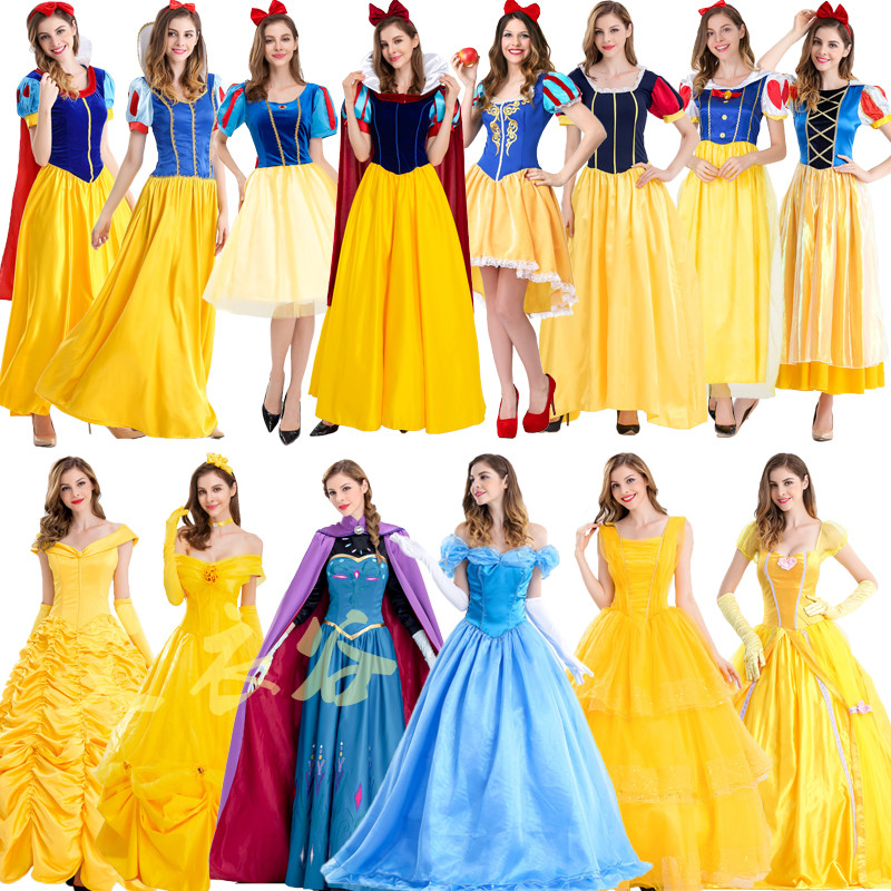 万圣节成人服装成年冰雪奇缘安娜灰姑娘贝尔艾莎长发白雪公主裙子