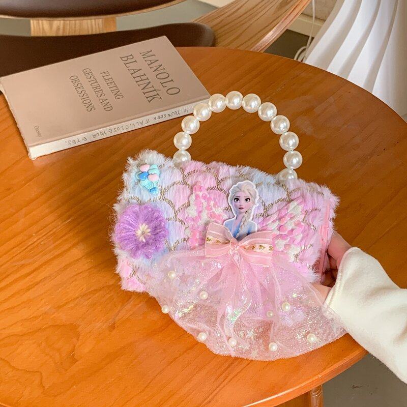 冬季新款毛绒儿童斜挎手提包女生礼物爱莎公主女童宝宝手拎零钱包