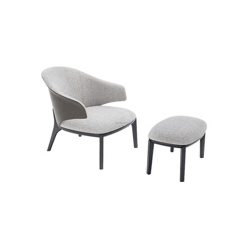 HC28艾瑞卡休闲椅意式极简实木布艺真皮沙发椅别墅大平层客厅单人