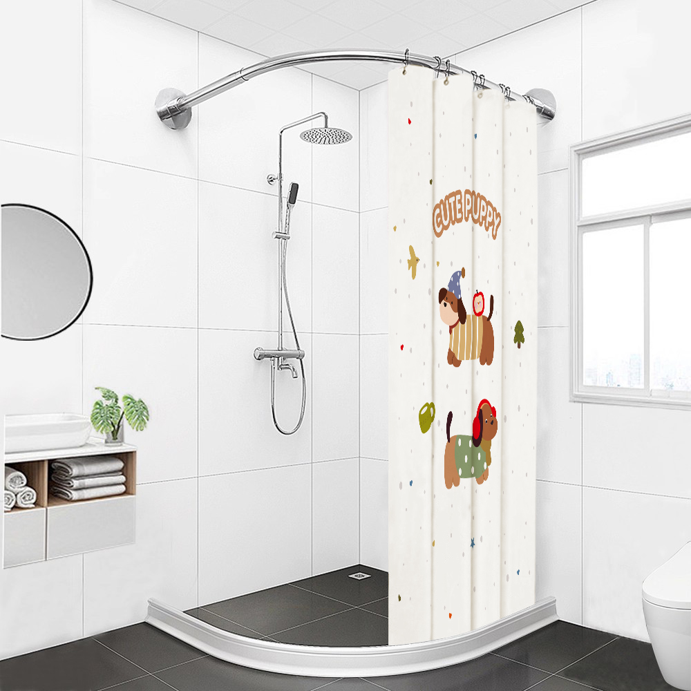 弧形浴室保暖防水浴帘套装免打孔干湿分离隔断帘L型不锈钢伸缩杆