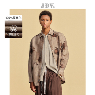 衬衫 棕色印花莱赛尔男士 宽松上衣SIC4328 商场同款 JDV春秋新品