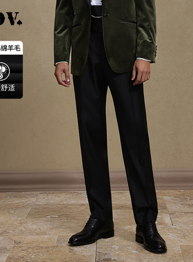 JDV男装春秋新品商场同款黑色绵羊毛男士西裤修身直筒长裤WPF4003