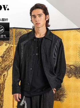 JDV商场同款春秋新款黑色醋纤翻领夹克宽松休闲外套男装SJK5153