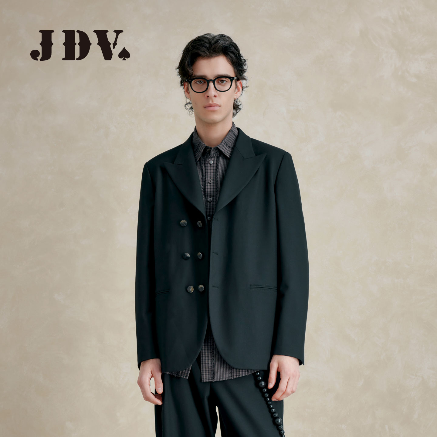 JDV商城同款复古老钱风休闲西装男士2026秋薄垫肩西服外套WMJAW66