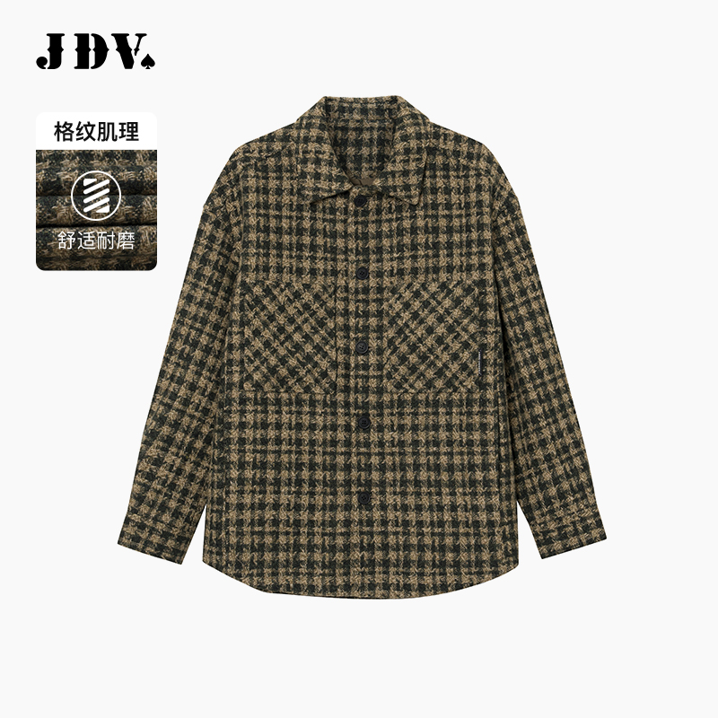 JDV绿色格纹男士长袖休闲夹克