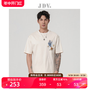 商场同款 JDV男装 新品 休闲T恤上衣STT3555 夏季 米黄全棉通勤短袖