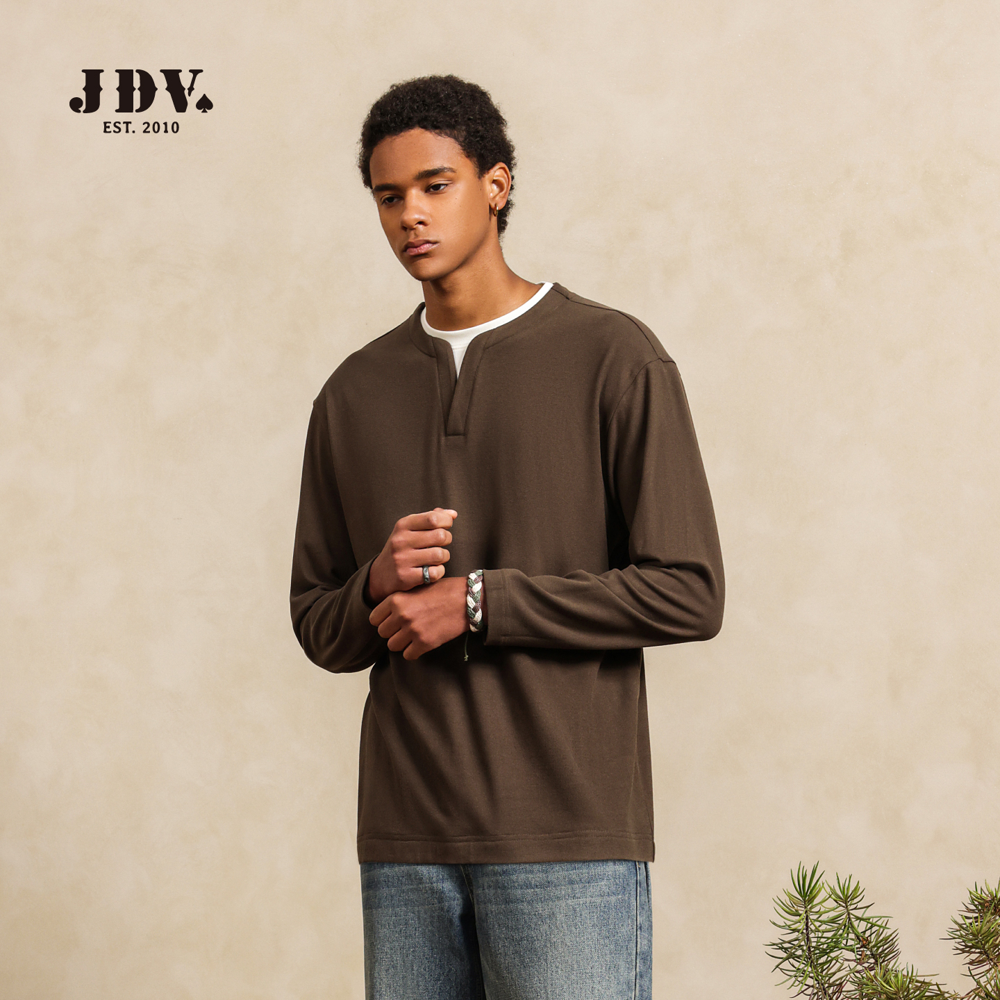 jdv男士时尚假两件T恤秋季新品