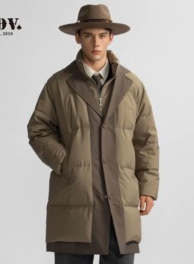 JDV男装秋冬长款羽绒外套男士西装领拼接羽绒服长款廓形保暖防风
