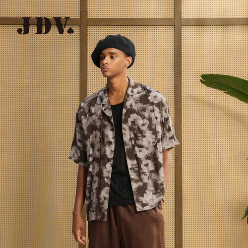 JDV商场同款古巴领印花短袖衬衫男2026夏季新品度假风衬衣SIXA158
