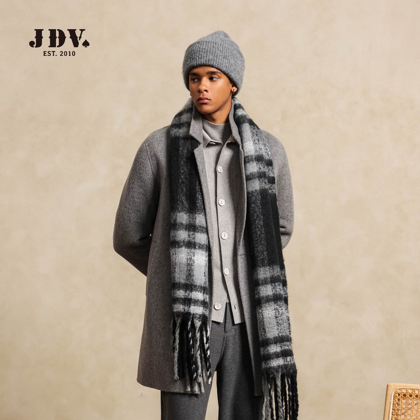 JDV商场同款灰色羊毛大衣秋冬新款时尚潮流毛呢大衣外套男士