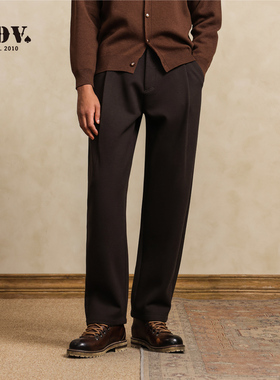 JDV商场同款羊毛宽松休闲裤2025秋冬新款咖色男士直筒保暖长裤