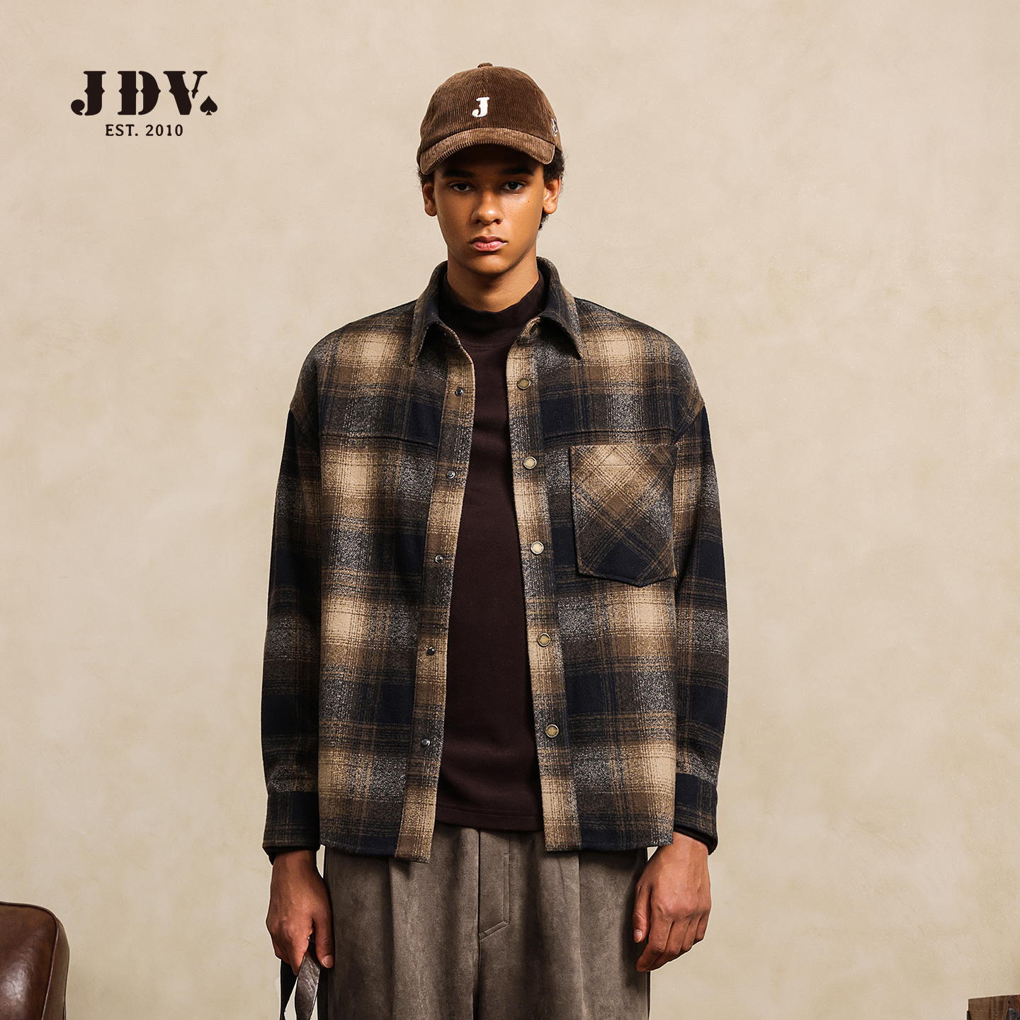 JDV男装彩格长袖休闲衬衫