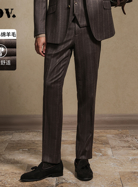 JDV男装商场同款秋冬新款咖啡色条纹男士绵羊毛西裤子正装WPF4022