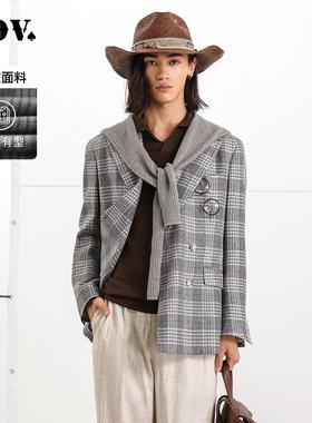 JDV男装商场同款春秋季新款灰色格纹男士西装外套西服SMM5004