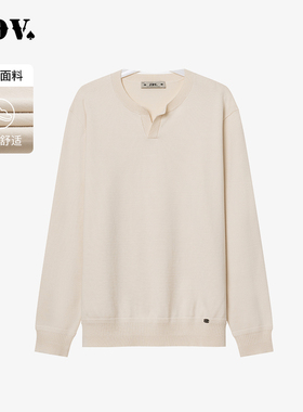 JDV男装春秋新品商场同款米白色基础款圆领针织衫长袖上衣WOT4218