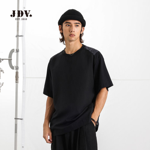 JDV商场同款男黑色圆领短袖T恤