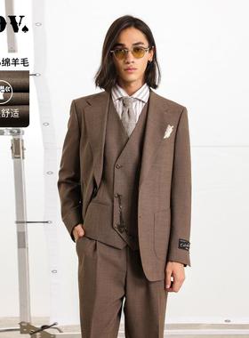 JDV男装2025商场同款春秋新款棕色绵羊毛西装西服外套正装SMM5005