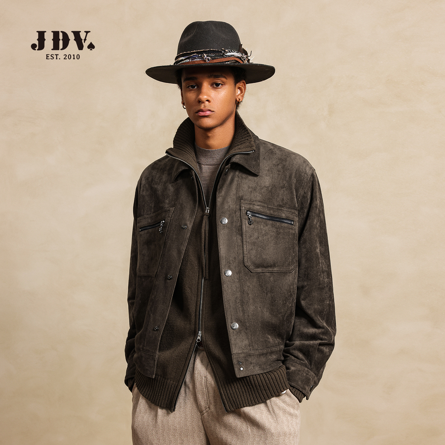 JDV商场同款美式复古外套男士2025秋季新款休闲宽松麂皮绒夹克
