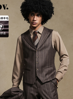 JDV男装商场同款秋冬新款咖啡色条纹男士羊毛西装马甲正装WFV4022