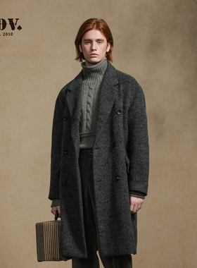 JDV商场同款秋冬男士翻领双排扣大衣中长款男装毛呢外套WCO4510