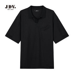 JDV男装夏季新款纯黑简约时尚百搭合身短袖T恤POLO衫男款上衣