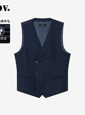 JDV男装商场同款春秋新款藏青正装男士马甲双排扣羊毛坎肩WFV4013