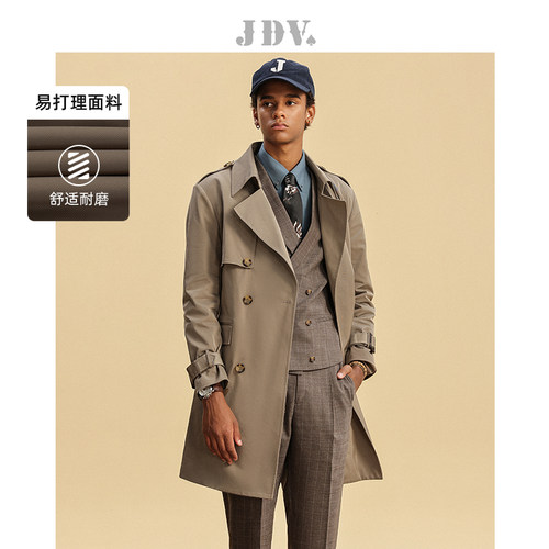 JDV商场同款浅咖翻领双排扣风衣