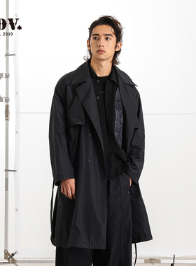 JDV商场同款春秋新款男黑色翻领风衣外套中长配腰带时尚SCW5132