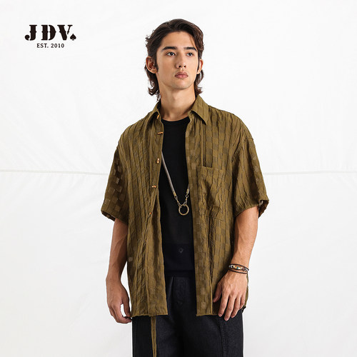 JDV商场同款男黄色条纹短袖衬衫