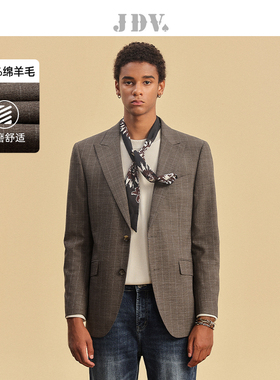 JDV男装春秋新品商场同款棕色格纹西装单排扣西服外套SMM4003