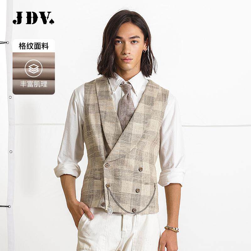 JDV男装商场同款春秋米色格纹男士西装马甲商务正装马夹SFV5002